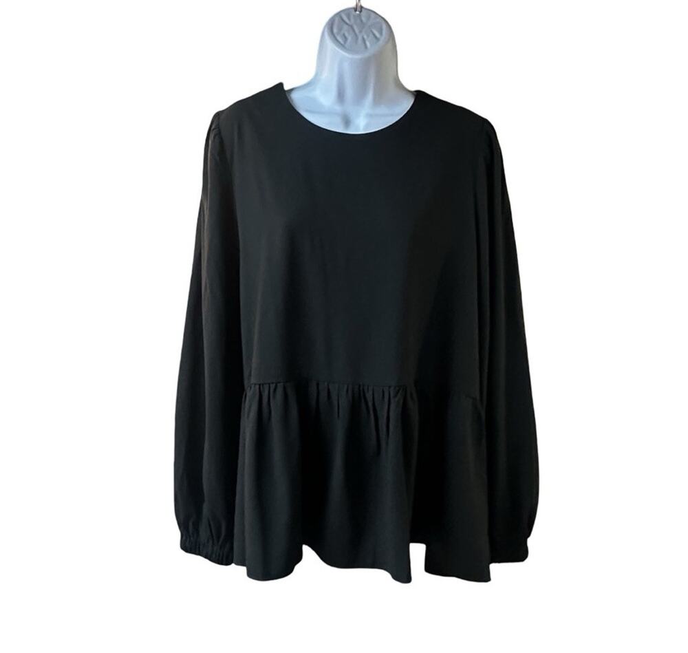 Tuckernuck Pomander Place Carlota Peplum Blouse - Black Size Large NWT